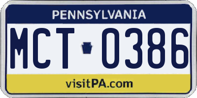 PA license plate MCT0386