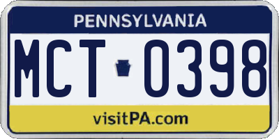 PA license plate MCT0398