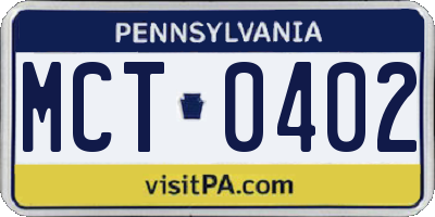 PA license plate MCT0402