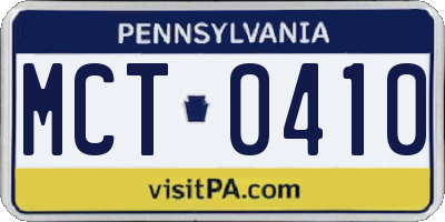 PA license plate MCT0410