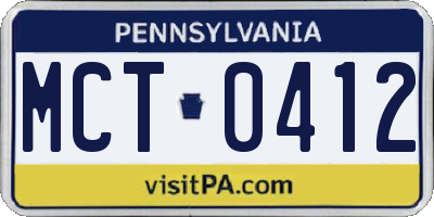 PA license plate MCT0412