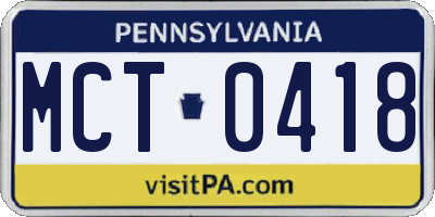 PA license plate MCT0418