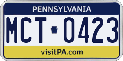 PA license plate MCT0423