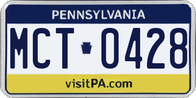 PA license plate MCT0428