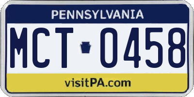 PA license plate MCT0458