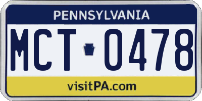 PA license plate MCT0478