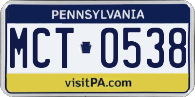 PA license plate MCT0538