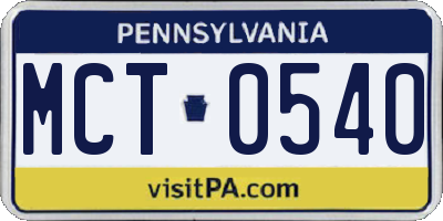 PA license plate MCT0540