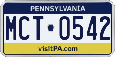 PA license plate MCT0542