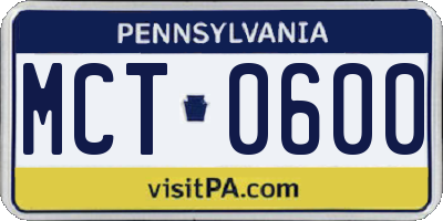 PA license plate MCT0600