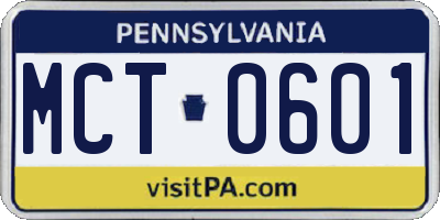 PA license plate MCT0601