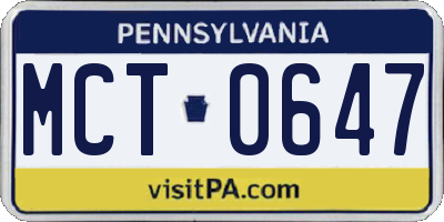 PA license plate MCT0647