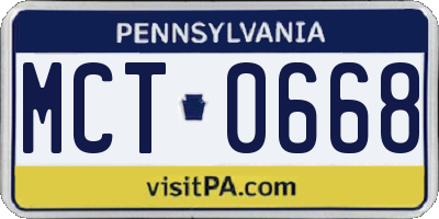 PA license plate MCT0668