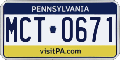 PA license plate MCT0671
