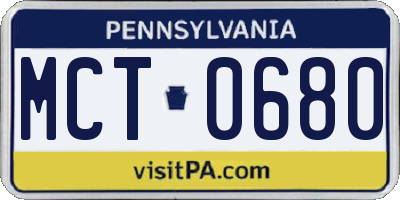 PA license plate MCT0680