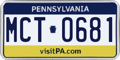 PA license plate MCT0681