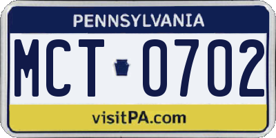 PA license plate MCT0702