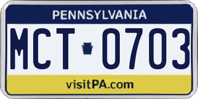 PA license plate MCT0703