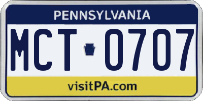 PA license plate MCT0707