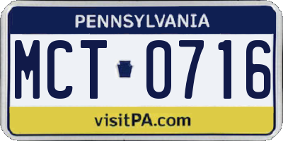 PA license plate MCT0716