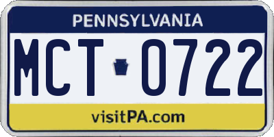 PA license plate MCT0722