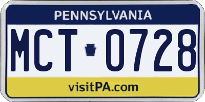 PA license plate MCT0728