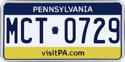 PA license plate MCT0729