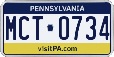 PA license plate MCT0734