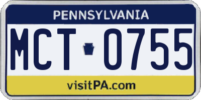 PA license plate MCT0755