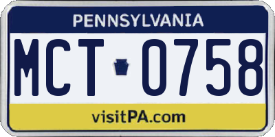 PA license plate MCT0758