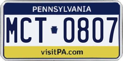 PA license plate MCT0807