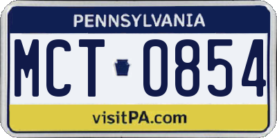 PA license plate MCT0854