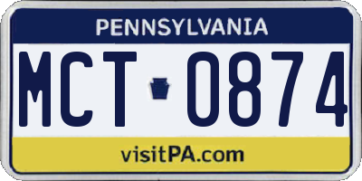 PA license plate MCT0874