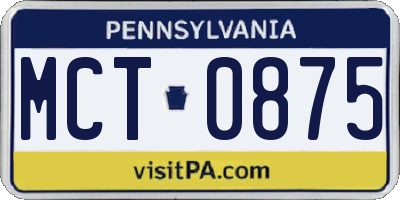 PA license plate MCT0875