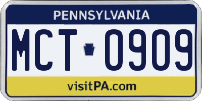 PA license plate MCT0909