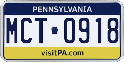 PA license plate MCT0918