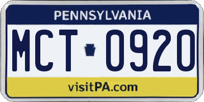 PA license plate MCT0920