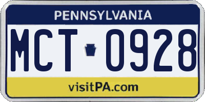 PA license plate MCT0928
