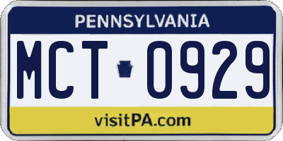PA license plate MCT0929