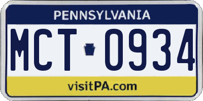 PA license plate MCT0934