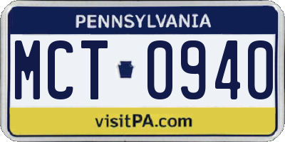 PA license plate MCT0940