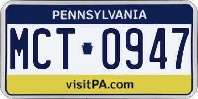 PA license plate MCT0947