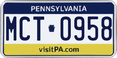PA license plate MCT0958