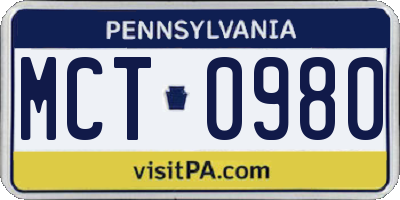 PA license plate MCT0980