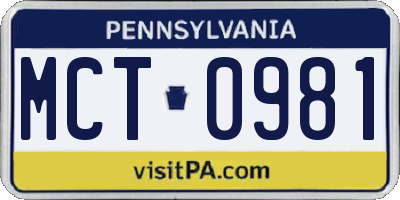 PA license plate MCT0981