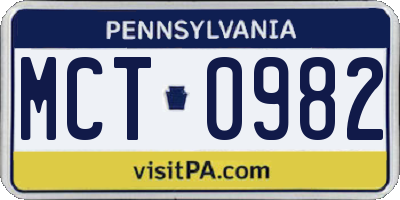 PA license plate MCT0982