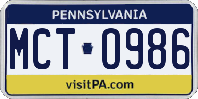 PA license plate MCT0986