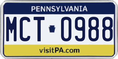 PA license plate MCT0988