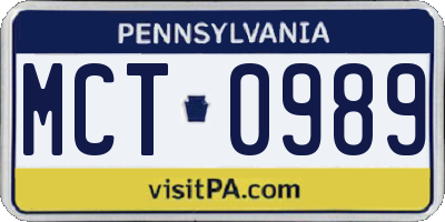 PA license plate MCT0989