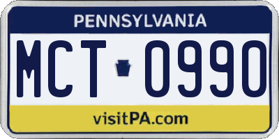 PA license plate MCT0990